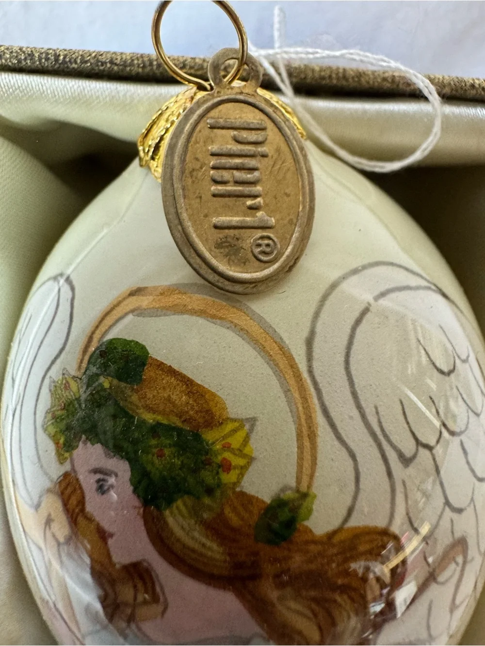 Pier 1 Ornament Hand Painted Li Bien Glass Teardrop Angel 2015 W/ Harp & Doves